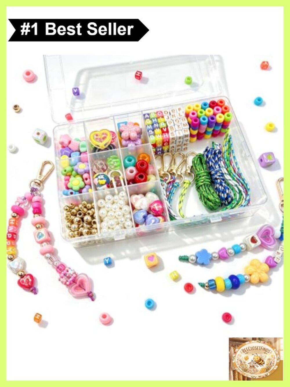421 Piece Alphabet Bead Keychain Kit Bag Charm Jewelry Making Set